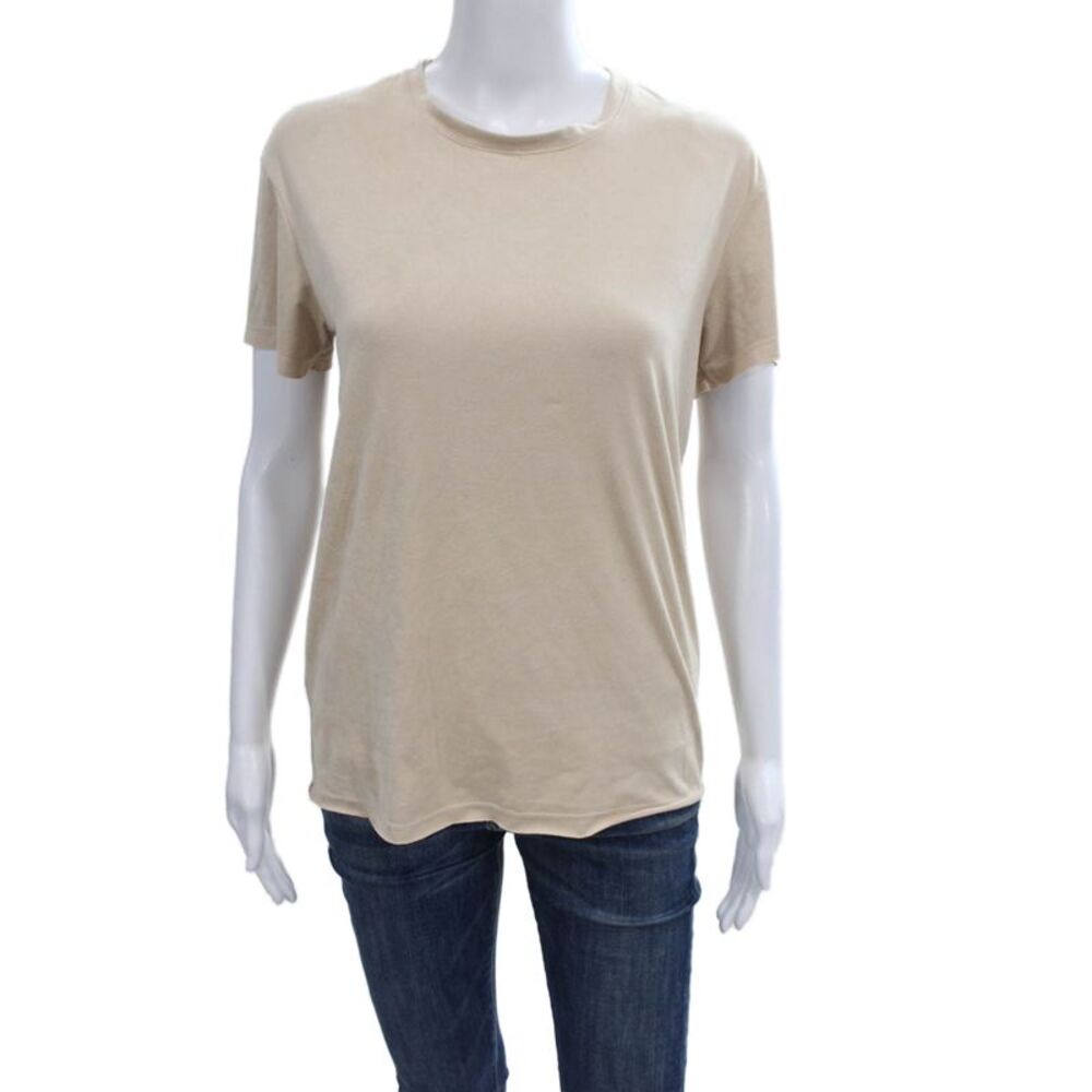 Southcott Womens Beige Basic Crew Neck Short Sleeve T-Shirt Size 1